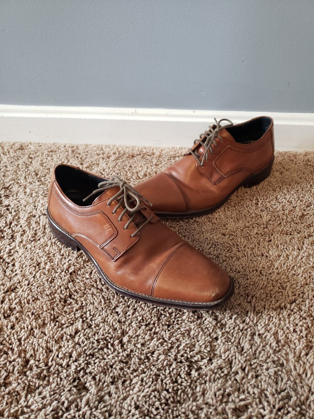 J Murphy derby oxford cap toe leather lace up brown casual mens 9